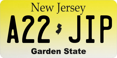 NJ license plate A22JIP