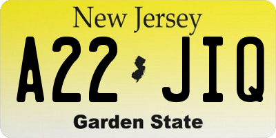 NJ license plate A22JIQ