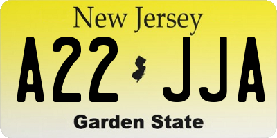 NJ license plate A22JJA