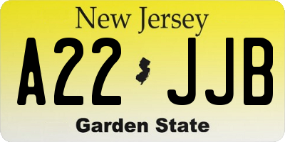 NJ license plate A22JJB