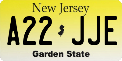 NJ license plate A22JJE