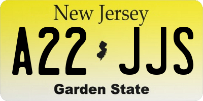 NJ license plate A22JJS