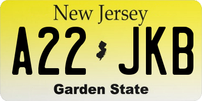NJ license plate A22JKB