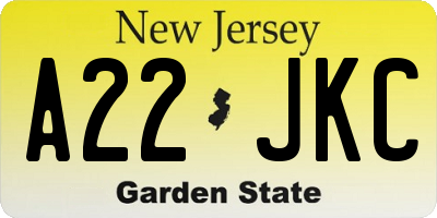 NJ license plate A22JKC