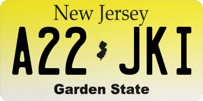 NJ license plate A22JKI