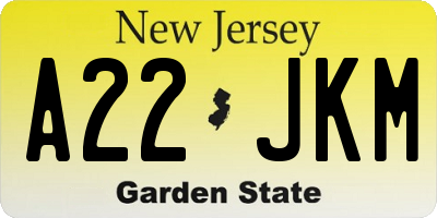 NJ license plate A22JKM