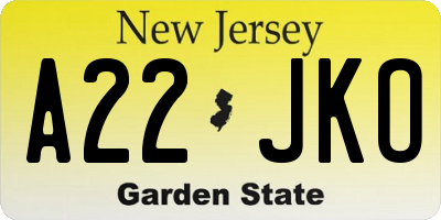 NJ license plate A22JKO