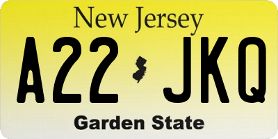 NJ license plate A22JKQ