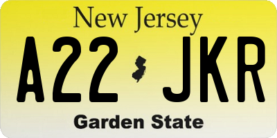 NJ license plate A22JKR
