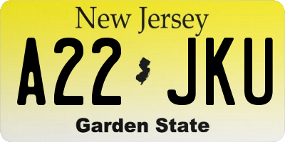NJ license plate A22JKU