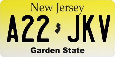 NJ license plate A22JKV