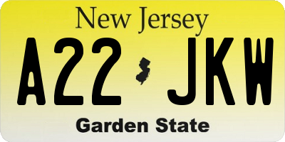 NJ license plate A22JKW