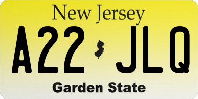 NJ license plate A22JLQ