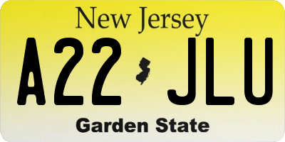 NJ license plate A22JLU
