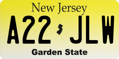 NJ license plate A22JLW