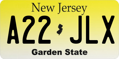 NJ license plate A22JLX