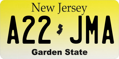 NJ license plate A22JMA