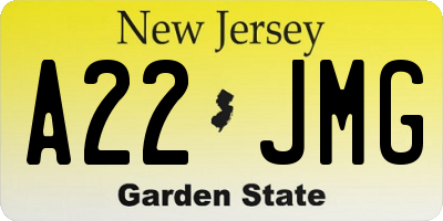 NJ license plate A22JMG