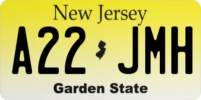 NJ license plate A22JMH
