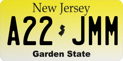 NJ license plate A22JMM