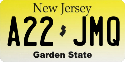 NJ license plate A22JMQ