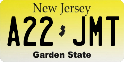 NJ license plate A22JMT