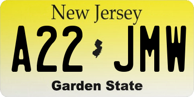 NJ license plate A22JMW
