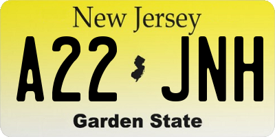 NJ license plate A22JNH