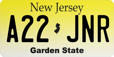 NJ license plate A22JNR