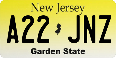NJ license plate A22JNZ