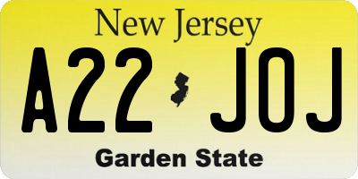 NJ license plate A22JOJ