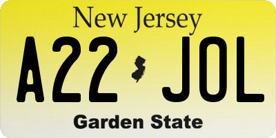 NJ license plate A22JOL