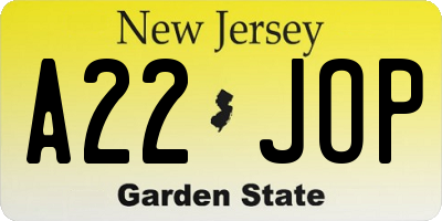 NJ license plate A22JOP