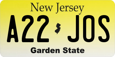 NJ license plate A22JOS