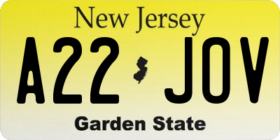 NJ license plate A22JOV