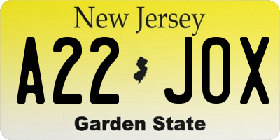 NJ license plate A22JOX