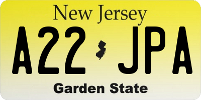 NJ license plate A22JPA