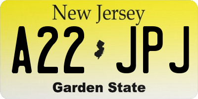 NJ license plate A22JPJ