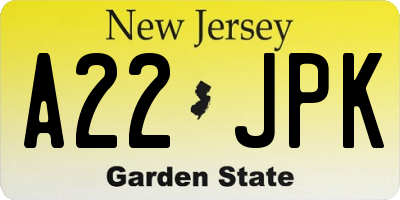 NJ license plate A22JPK