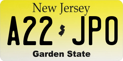 NJ license plate A22JPO