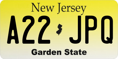 NJ license plate A22JPQ