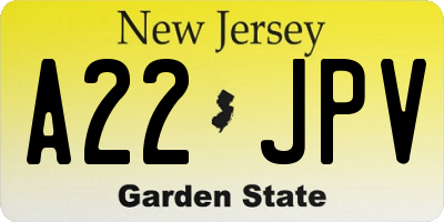 NJ license plate A22JPV