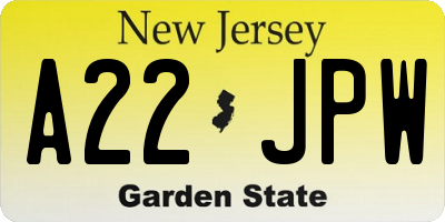 NJ license plate A22JPW