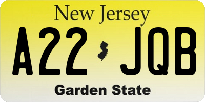 NJ license plate A22JQB