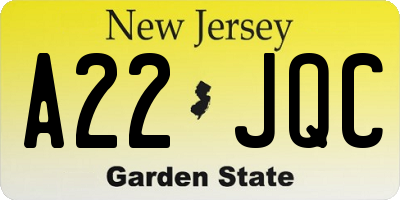 NJ license plate A22JQC