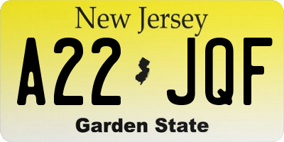 NJ license plate A22JQF