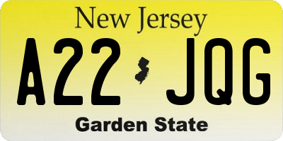 NJ license plate A22JQG