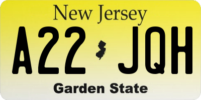 NJ license plate A22JQH