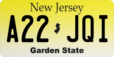 NJ license plate A22JQI