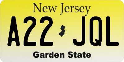 NJ license plate A22JQL